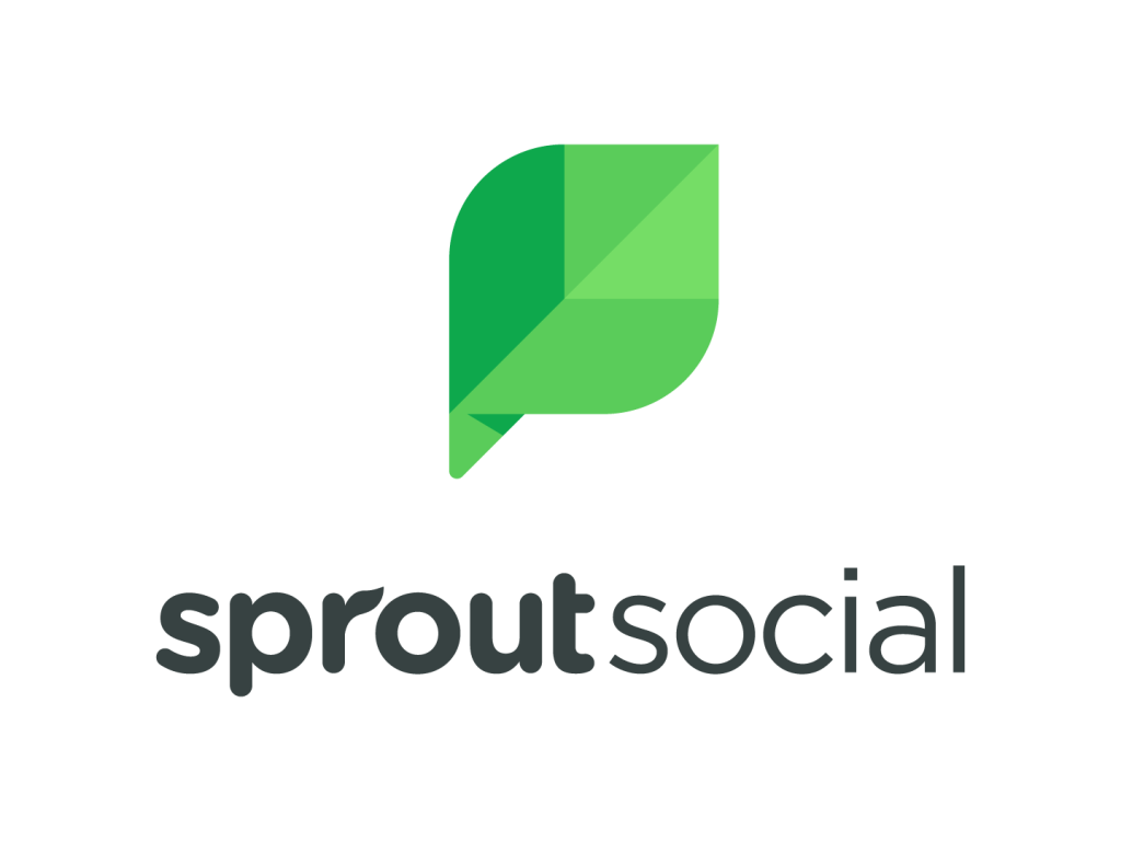 logo sprout social con foglia verde e scritta grigio scuro
